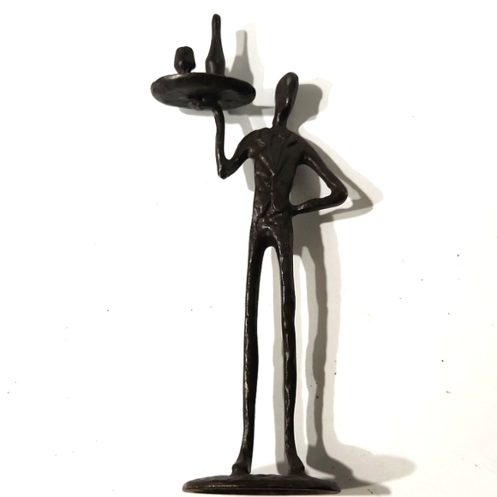 Vintage Bronze Brutalist Abstract Sculpture Wine Cocktail Waiter 10.7" Tall - Picture 5 of 14